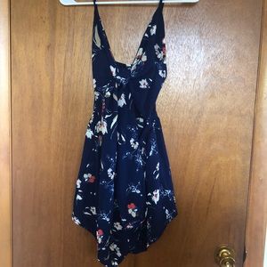 BLUE FLORAL TIE FRONT ROMPER